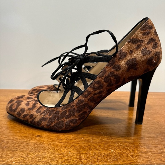 Leopard Print Lace-Up Heels - Picture 3 of 8